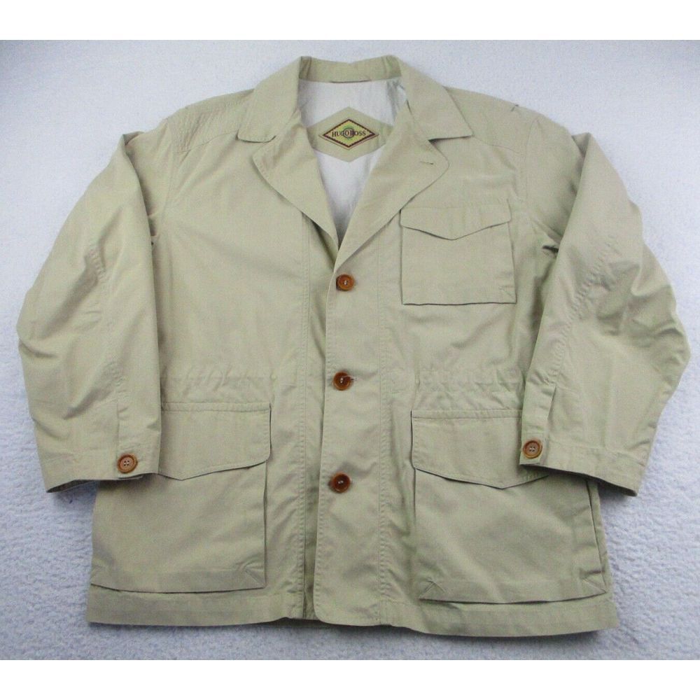 Vintage Hugo Boss Jacket Mens Large Beige Collared Pockets Original Piece *READ*